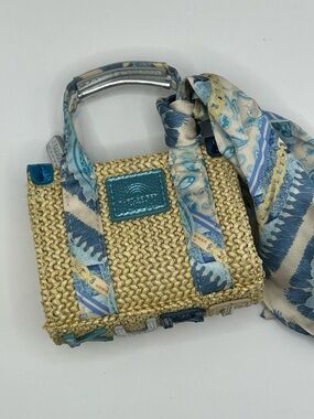 Kurt Geiger Straw Mini Bag with Blue Scarf Detail
